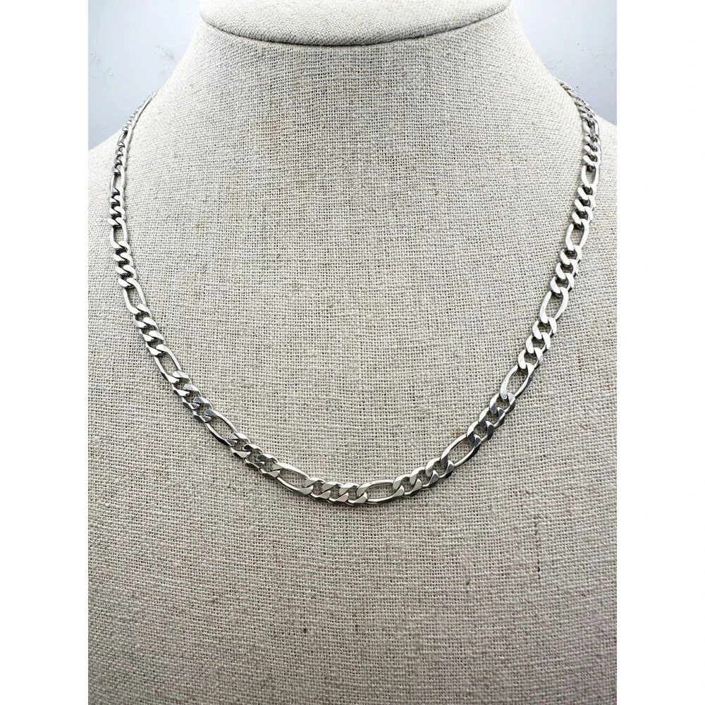 925 Italy Sterling Silver Men's Figaro Chain Necklace 18